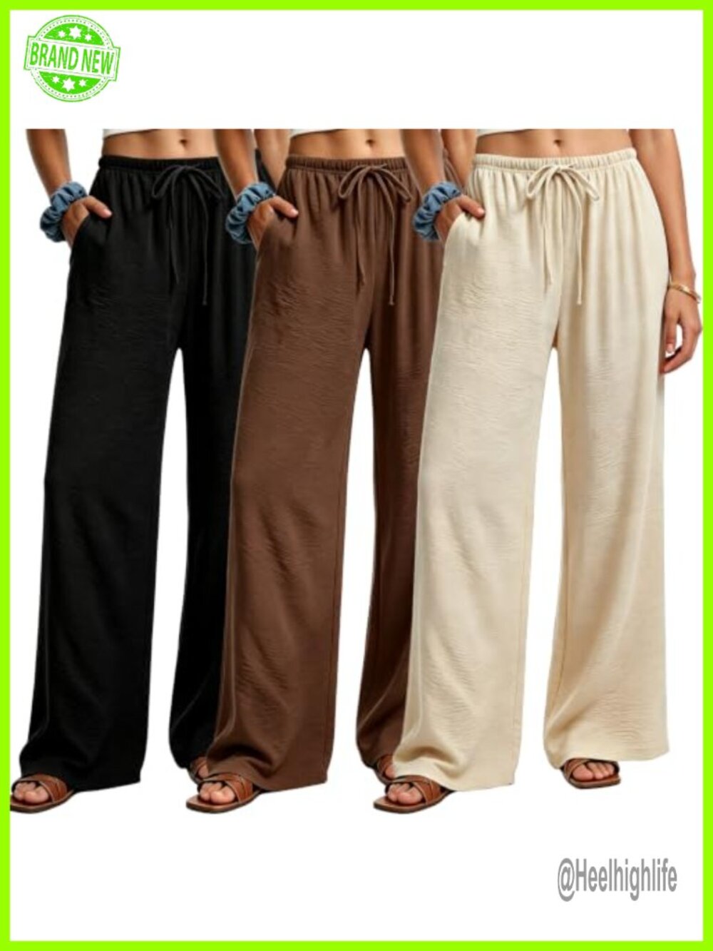 Wide Leg Palazzo Pants Flowy Drawstring Pockets 3 Pack